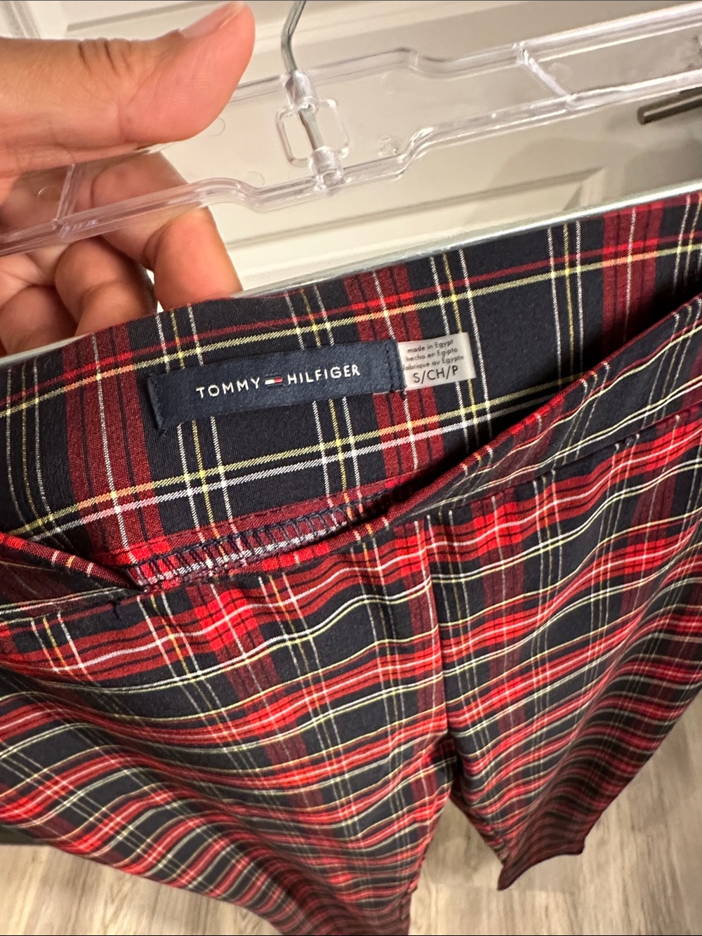Tommy Hilfiger Red and Navy Plaid Cigarette pants